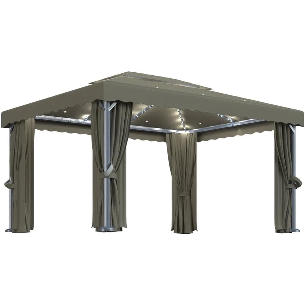Gazebo con Tende e Stringa di Luci LED 4x3 m Grigio Talpa - Foto 1