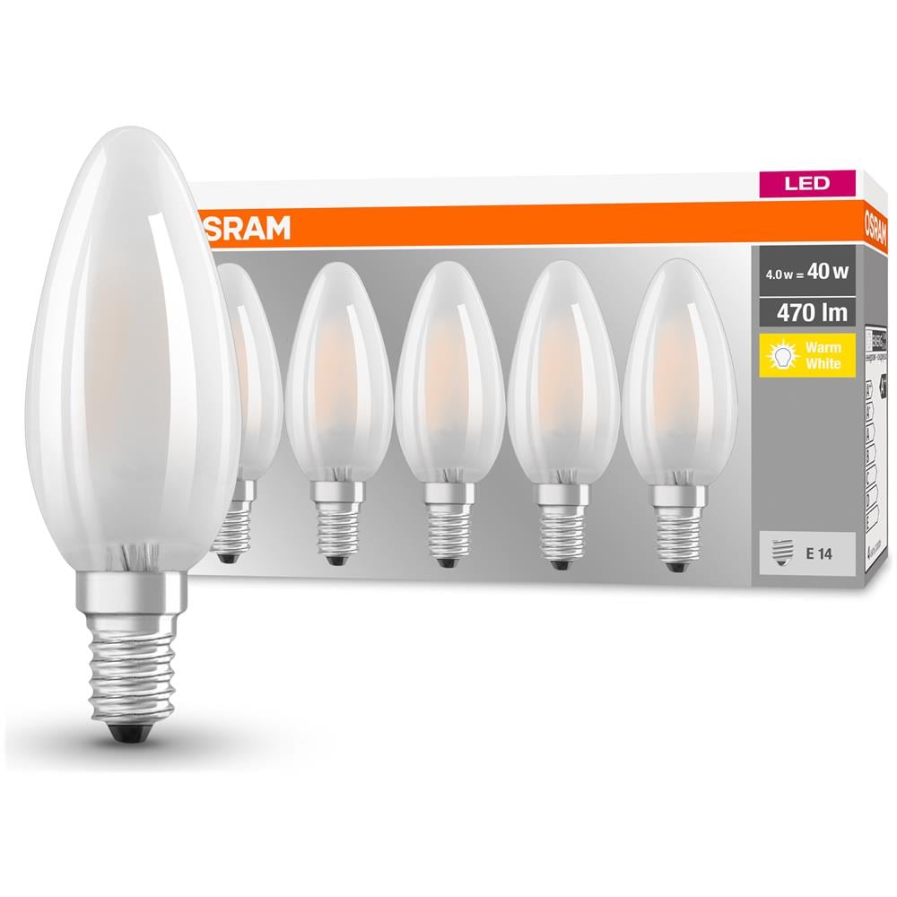 Lampada Led - E14 - Bianco Caldo - 2700 K - 4 W - Sostituisce Lampade Ad Incandescenza 40w - Opaca - Led Base Classic B - Confezione Da 5 - Foto 2