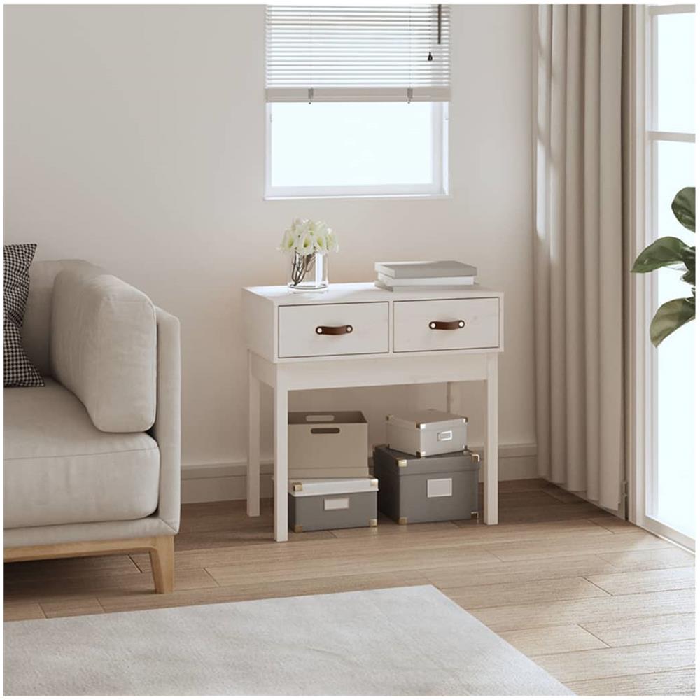 Tavolo Consolle Bianco 76,5x40x75 Cm In Legno Massello Di Pino - Foto 1