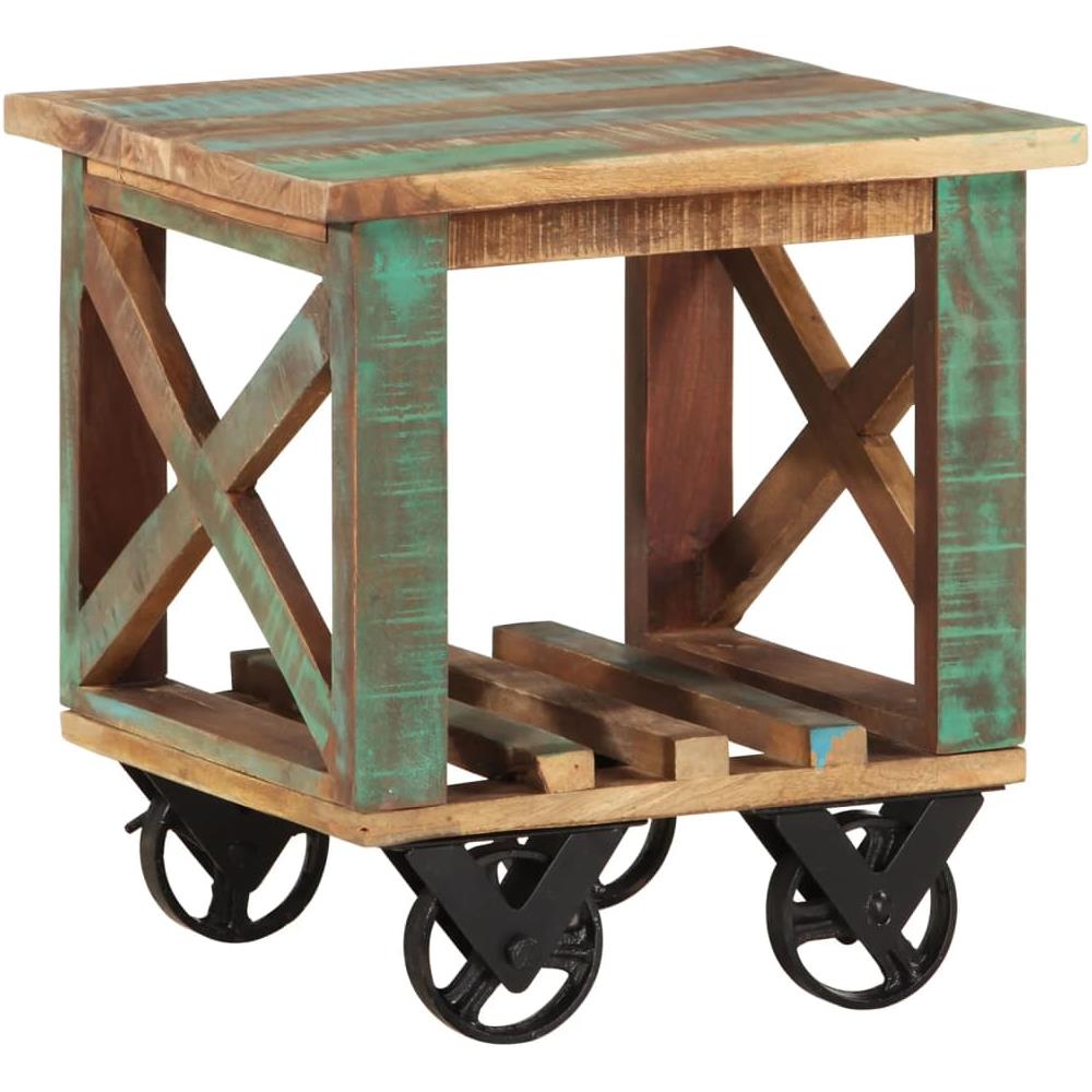 Tavolino Con Ruote 40x40x42 Cm In Legno Massello Di Recupero - Foto 1