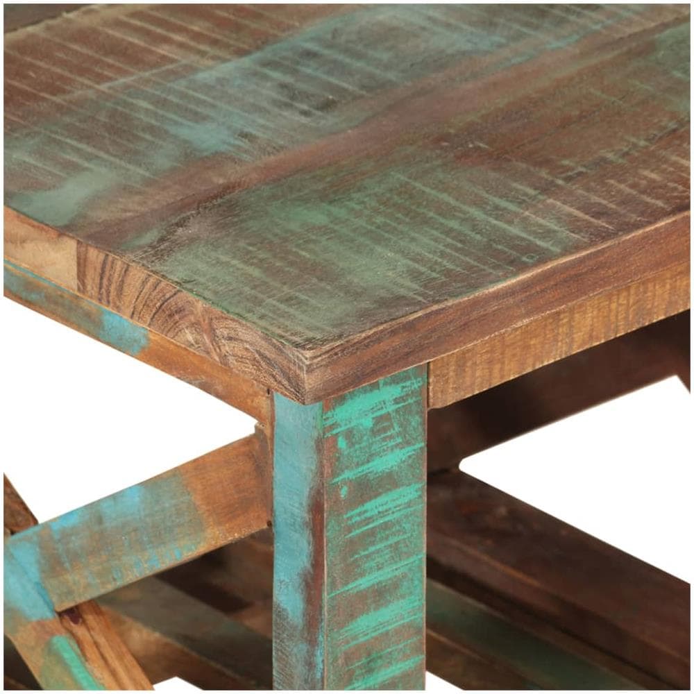 Tavolino Con Ruote 40x40x42 Cm In Legno Massello Di Recupero - Foto 3