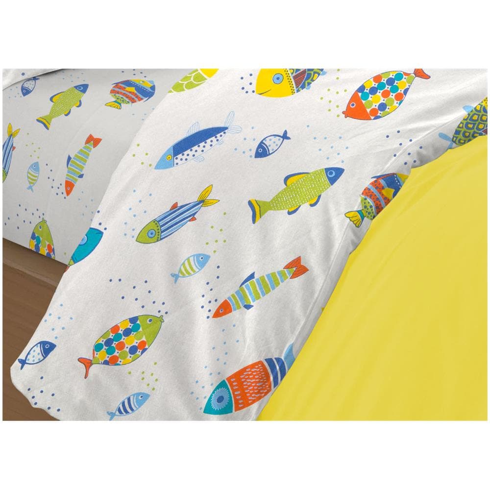 Completo Lenzuola Letto 100% Cotone Disegno Pesciolini Colorati Rp Made In Italy Fantasia Marina Estiva Piazza E Mezza Pesciolini - Foto 2