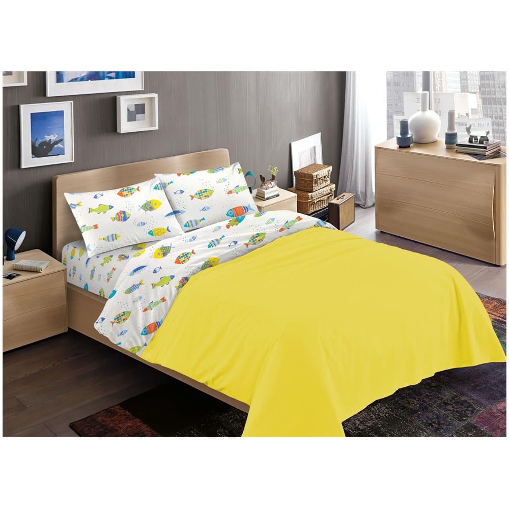 Completo Lenzuola Letto 100% Cotone Disegno Pesciolini Colorati Rp Made In Italy Fantasia Marina Estiva Piazza E Mezza Pesciolini - Foto 1