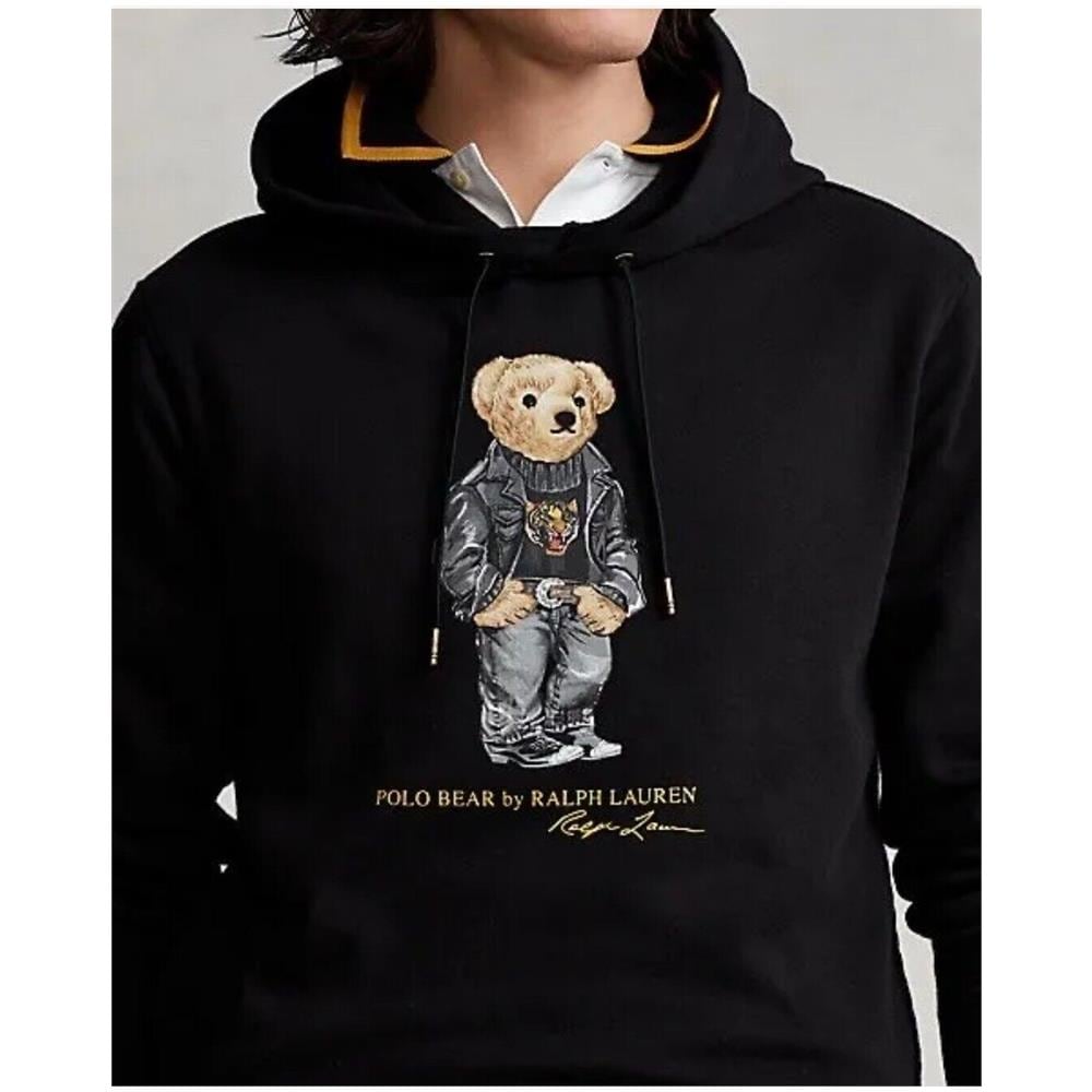Felpa Uomo Nera Con Cappuccio Nera Lunar New Year Polo Bear Hoodie Sweatshirt Felpa Polo Con Orsetto Cappuccio E Tasche Tg S - Foto 4