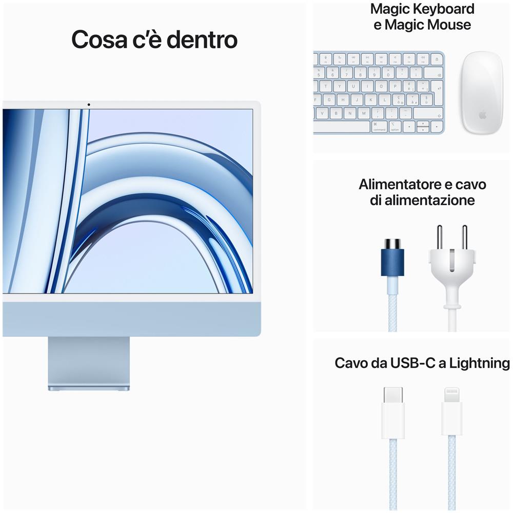 iMac Display Retina 24" 4,5K Chip M3 CPU 8 core GPU 10-core Ram 8GB SSD 256 Colore Blu - Foto 5
