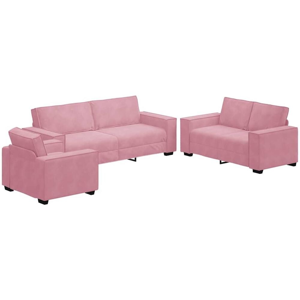 Set di Divani 3 pz con Cuscini rosa in Velluto - Foto 1
