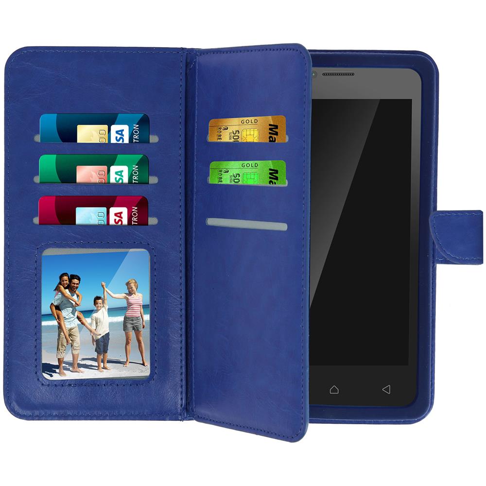 Custodia A Libro Universale Smartphone 6 Portacarte Blu Taglia S - Foto 1