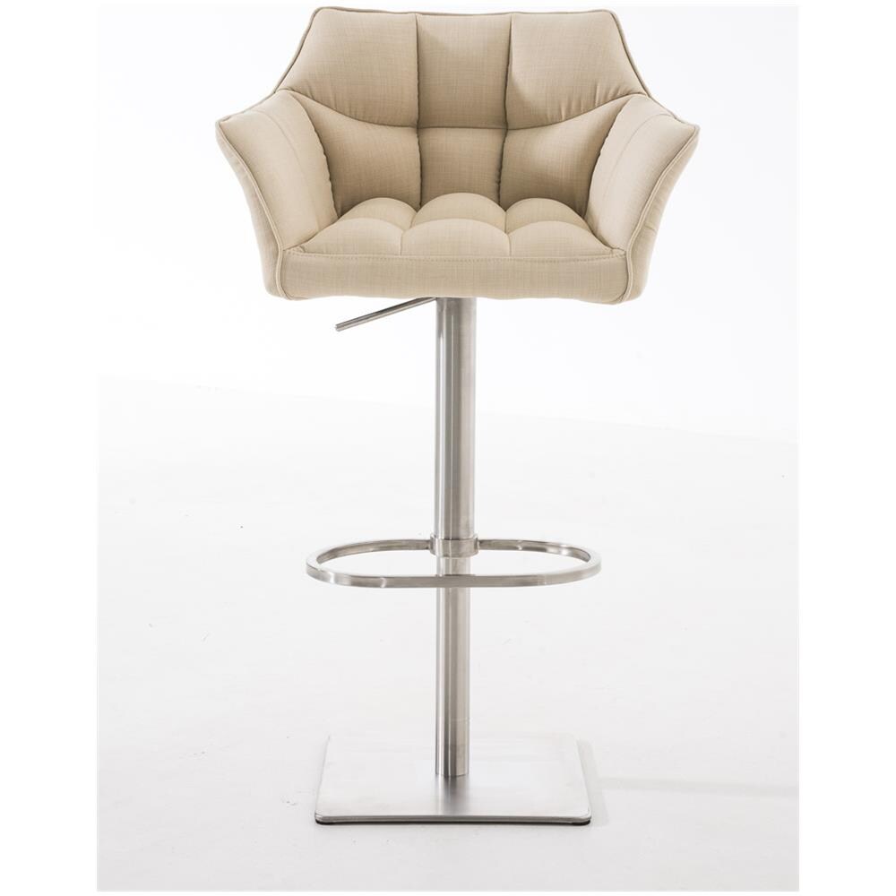 Sgabello Alto Bar Damaso I Sgabello Design Cucina Trapuntato in Tessuto con Braccioli E Schienale Imbottiti l Sedia Sgabello Bar Pub con Poggiapiedi Crema Acciaio Inox - Foto 2
