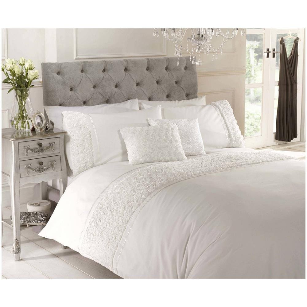 Chateau Belle Maison De E Fiocco Rosa In Rilievo-set Di Copripiumino E Federa In Policotone, Crema, Matrimoniale Super King Size - Foto 1