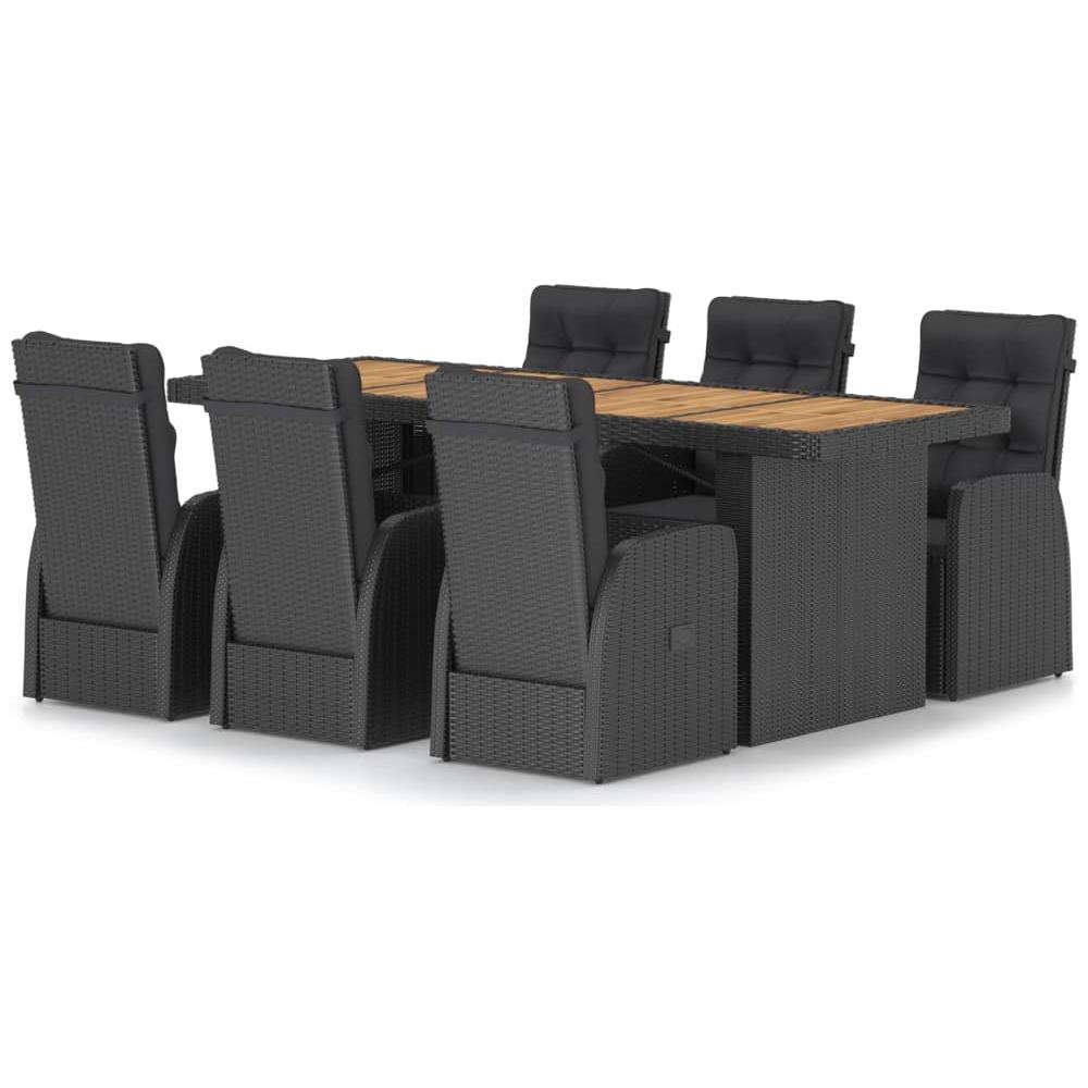 Set da Pranzo da Giardino 7 pz con Cuscini in Polyrattan Nero - Foto 1
