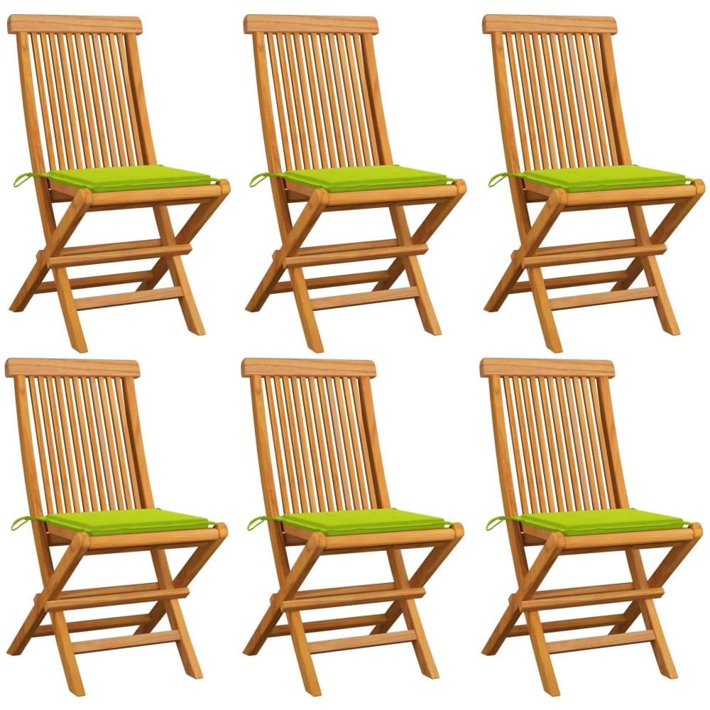 Sedie da Giardino Cuscini Verde Brillante 6 pz Massello di Teak - Foto 1