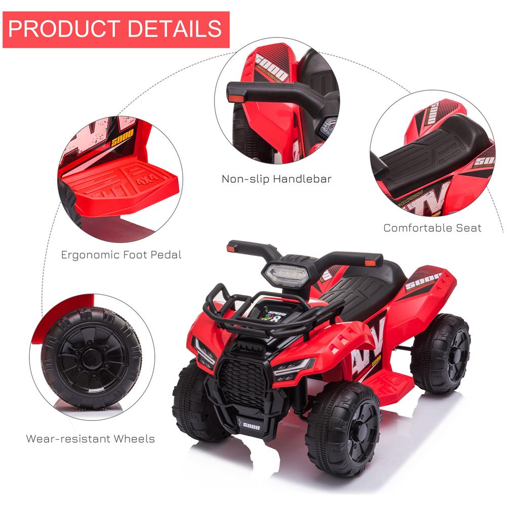 Quad Elettrico Per Bambini Fari Funzionanti E Pedale Età 18-36 Mesi - Rosso - Foto 2