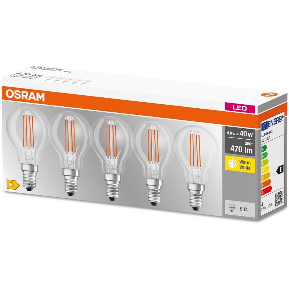 Lampada Led - E14 - Bianco Caldo - 2700 K - 4 W - Sostituisce Lampade Ad Incandescenza 40w - Chiara - Led Base Classic P - Confezione Da 5 - Foto 2