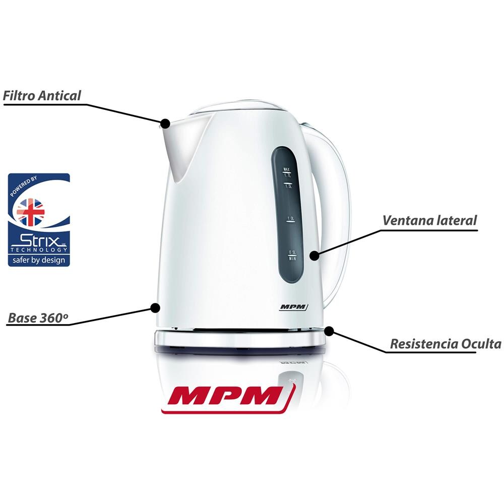Mcz-85 Bollitore Elettrico, Capacità 1.7l, Senza Filo, Spegnimento Automatico 2200w Bianco - Foto 4