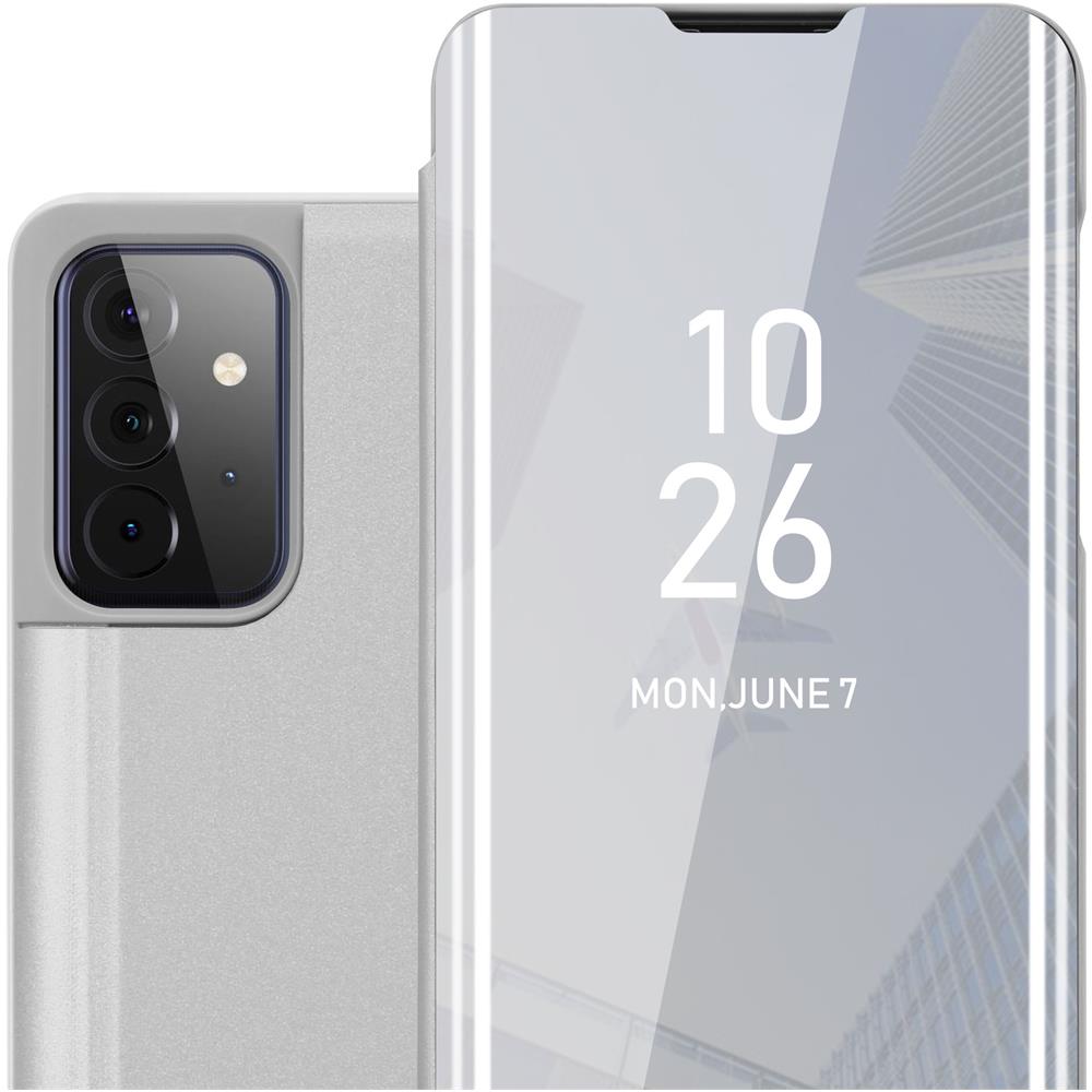 Cadorabo Custodia Compatibile Con Samsung Galaxy A72 4g / 5g In Agata Argento - Clear View Specchio Coperchio Protettivo Con Funzione Di Supporto Protezione A 360 Gradi - Foto 1