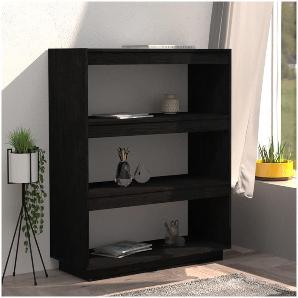Libreria / divisorio Nero 80x35x103 Cm In Legno Massello Di Pino - Foto 3