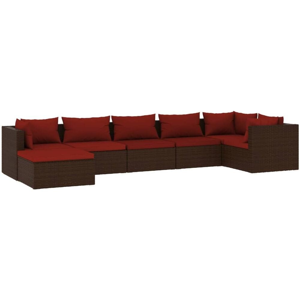 Set Divani Da Giardino 7 Pz Con Cuscini In Polyrattan Marrone - Foto 1