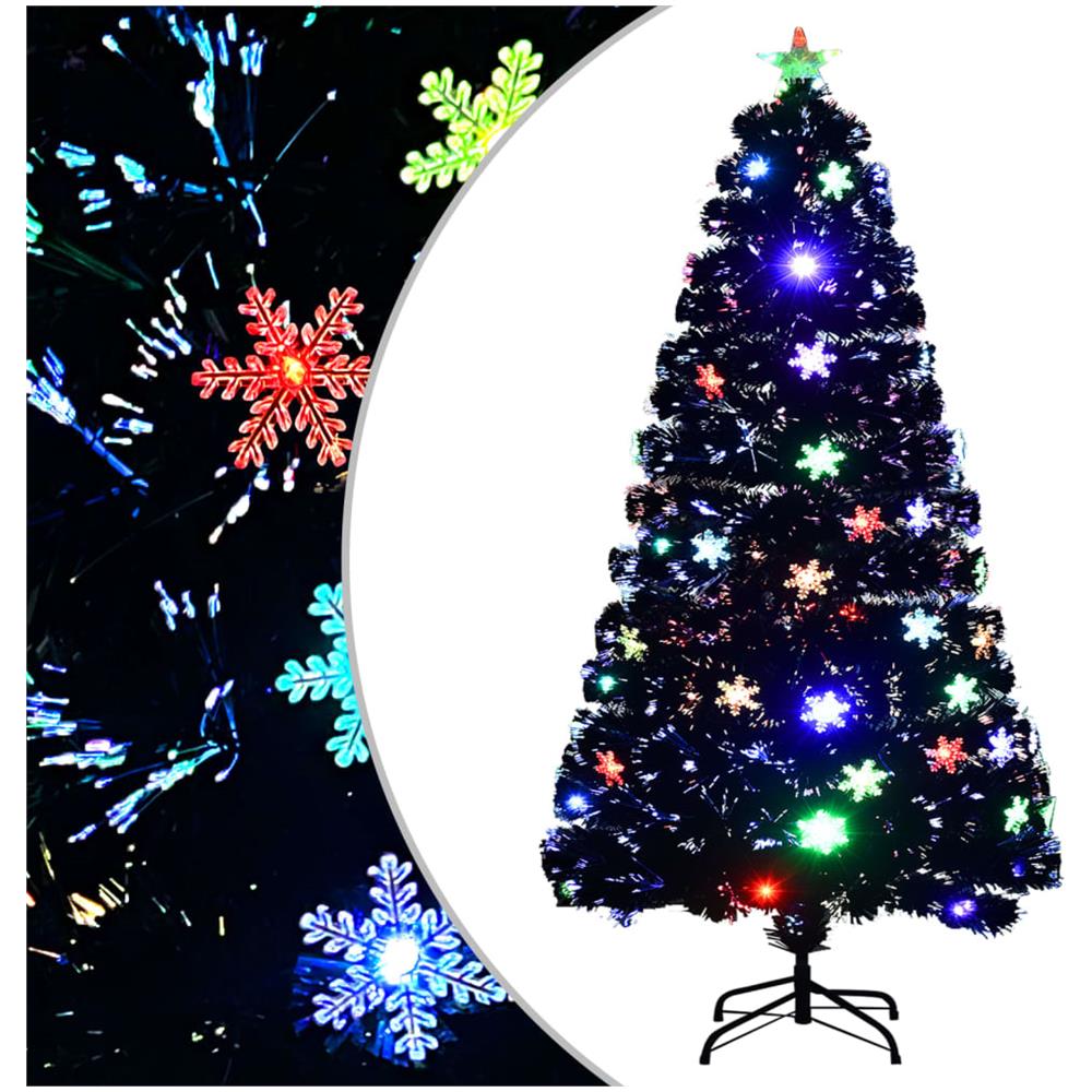 Albero Natale Con Fiocchi Di Neve A Led Nero 120cm Fibra Ottica - Foto 1