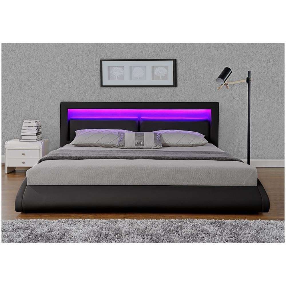 Brixton Struttura Letto In Similpelle Nera Con Led 140x190 Cm - Foto 4