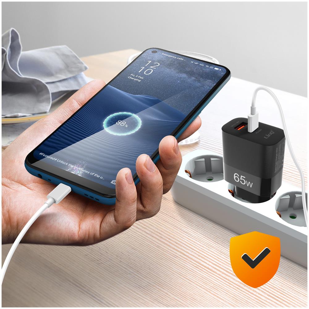 Caricabatterie Da Muro Con 2 Porte, 1x Usb + 1x Usb-c 65w Compatto Linq Nero - Foto 5