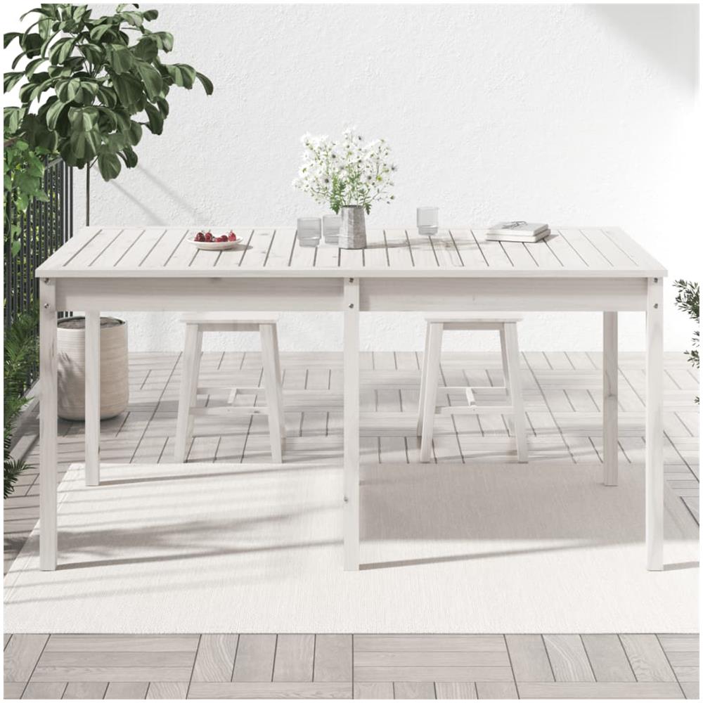 Tavolo Da Giardino Bianco 159,5x82,5x76cm Legno Massello Pino - Foto 7