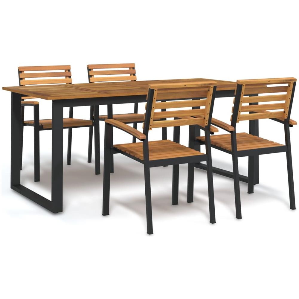 Set Pranzo Da Giardino 5 Pz Legno Massello Di Acacia E Metallo - Foto 1