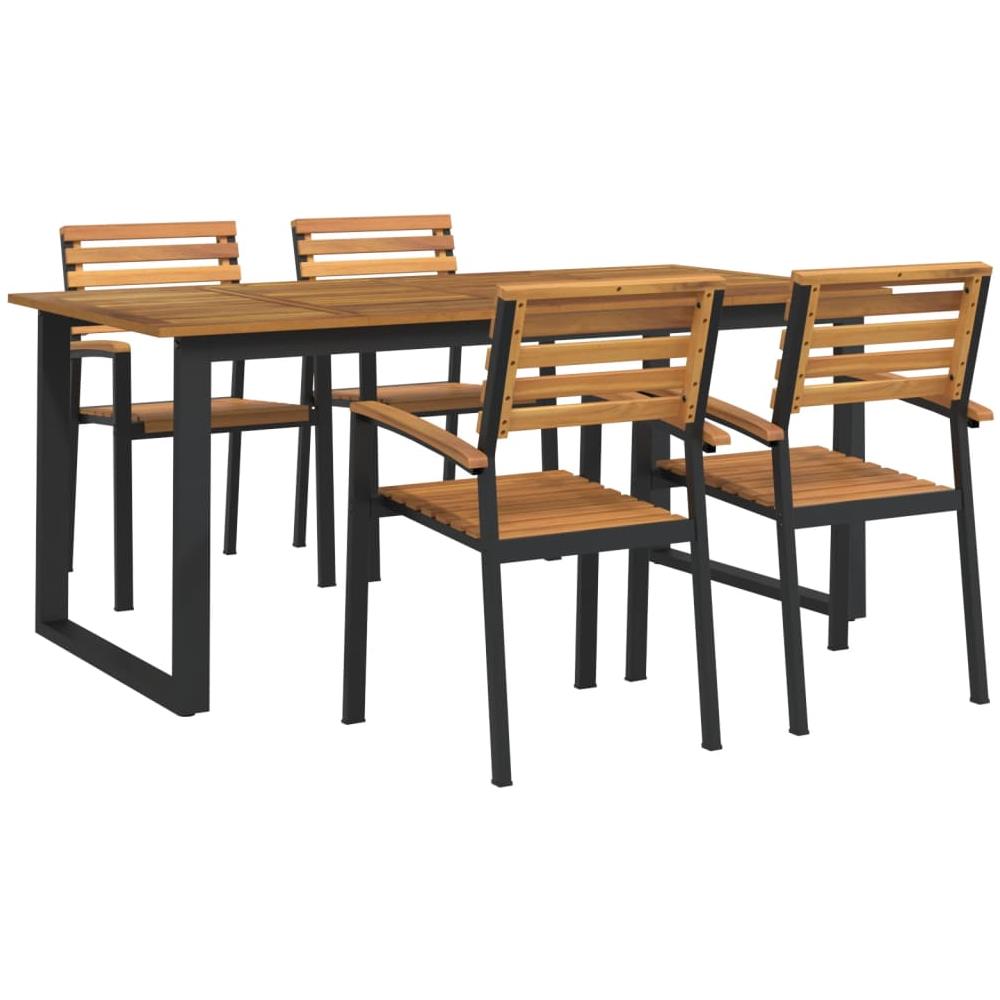 Set Pranzo Da Giardino 5 Pz Legno Massello Di Acacia E Metallo - Foto 2