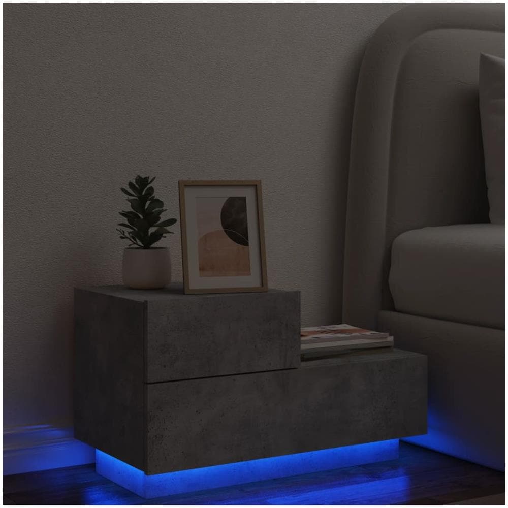 Comodino Con Luci Led Grigio Cemento 70x36x40,5 Cm - Foto 1