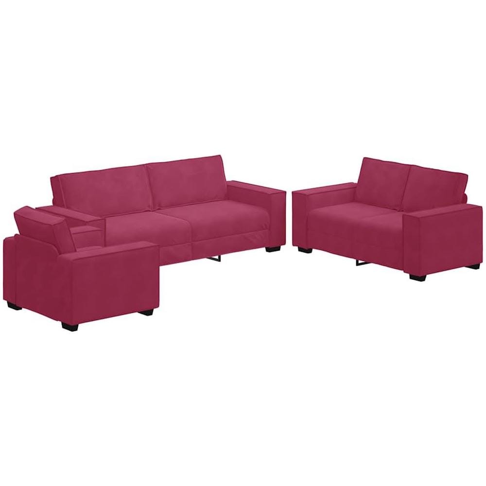 Set di Divani 3 pz con Cuscini Rosso Vino in Velluto - Foto 1