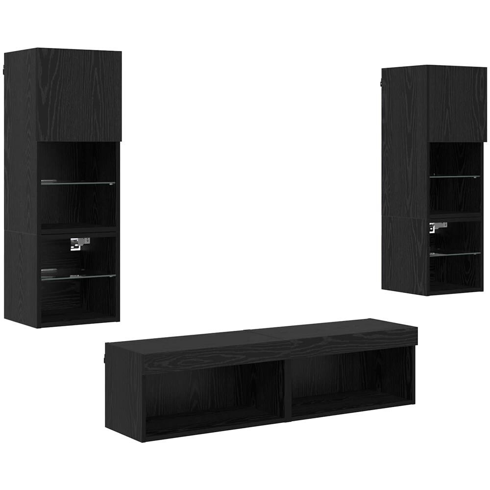 Unità TV da Parete 6 pcs Rovere Nero Legno multistrato - Foto 1