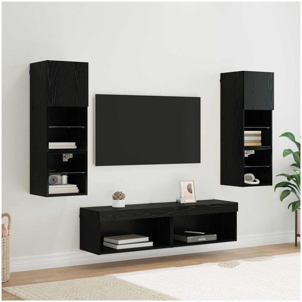 Unità TV da Parete 6 pcs Rovere Nero Legno multistrato - Foto 2