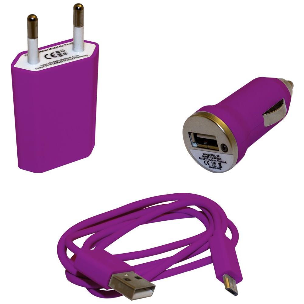 Kit Caricabatterie Accendisigari + Spina + Cavo Microusb Viola - Foto 1