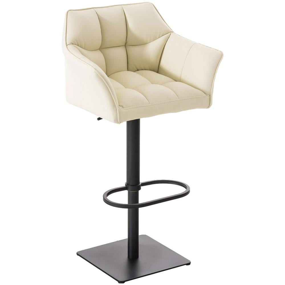 Sgabello Alto Regolabile Damaso in Similpelle I Sgabello Bancone con Braccioli E Schienale Imbottiti E Poggiapiedi, H 58-83 CM Crema Nero - Foto 1