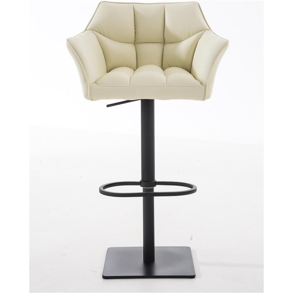 Sgabello Alto Regolabile Damaso in Similpelle I Sgabello Bancone con Braccioli E Schienale Imbottiti E Poggiapiedi, H 58-83 CM Crema Nero - Foto 2