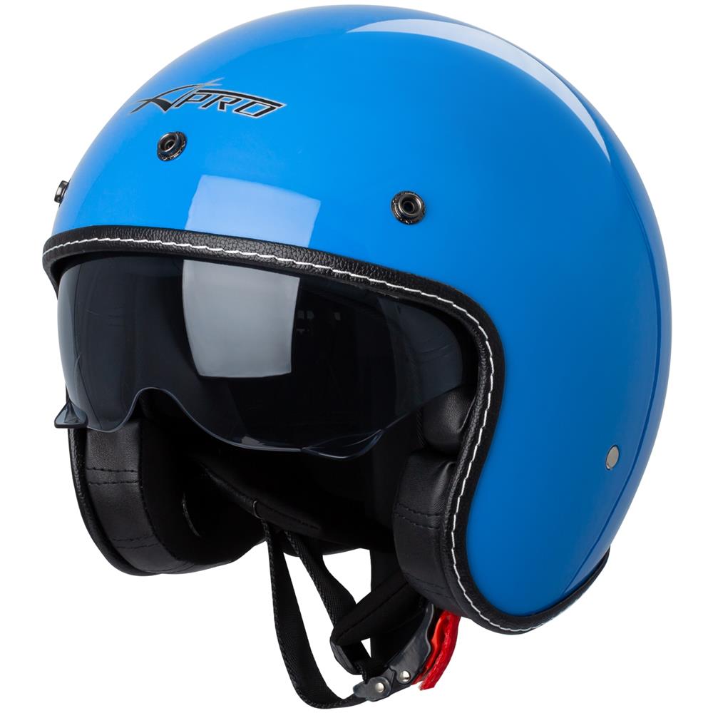 Casco Moto Jet Cafe Racer Omologato Ece 22-05 Parasole Scooter Blu S - Foto 1