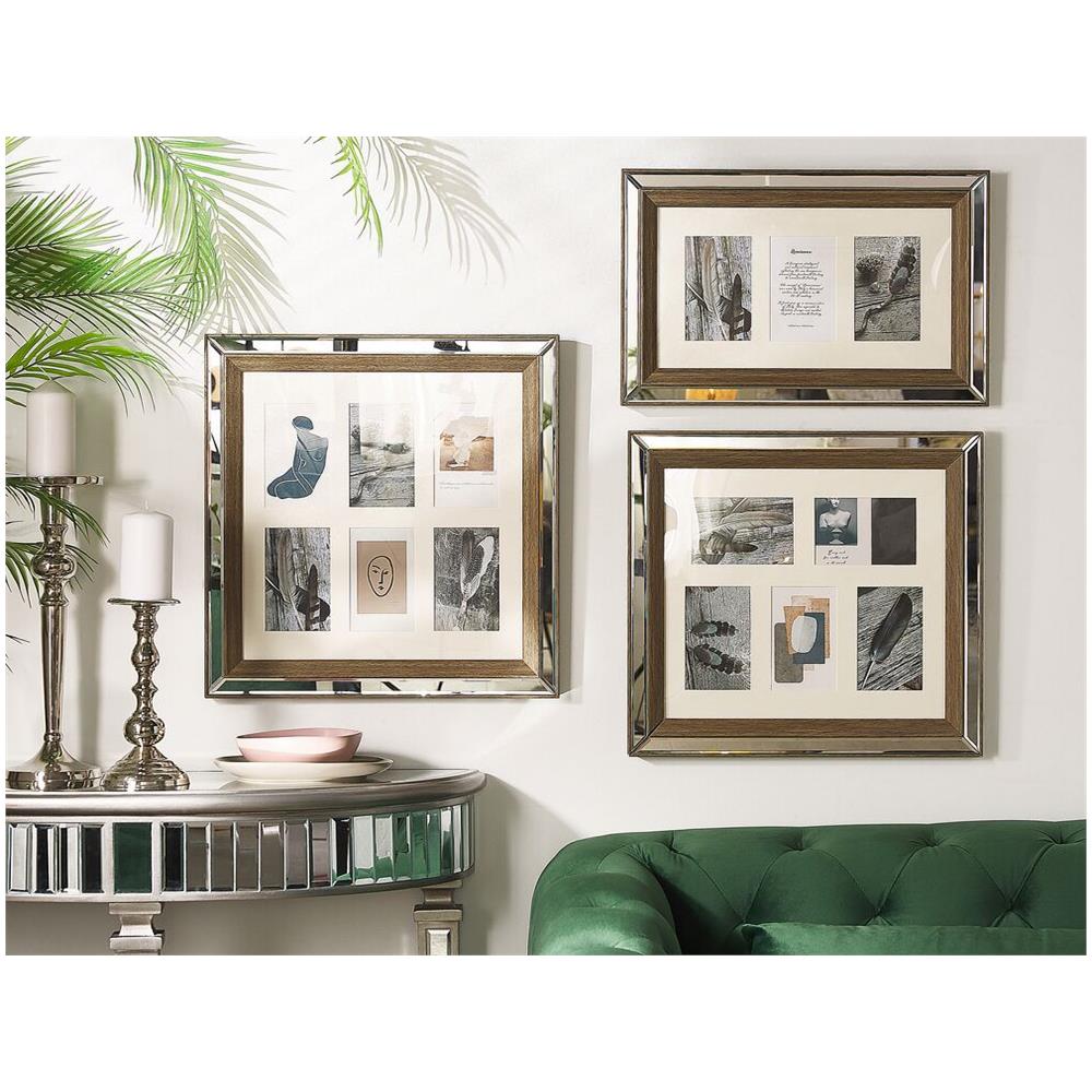 Cornice Per 3 Foto Effetto Specchio E Colore Legno Scuro Sinta - Foto 2