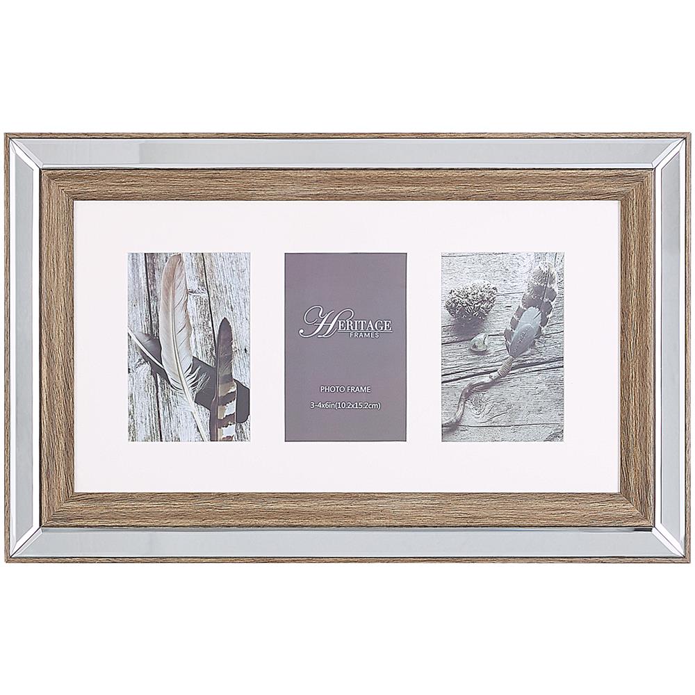 Cornice Per 3 Foto Effetto Specchio E Colore Legno Scuro Sinta - Foto 1
