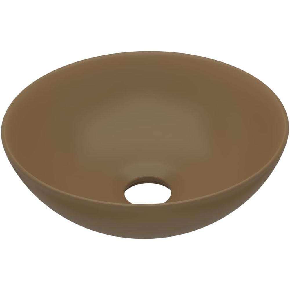 Lavandino da Bagno in Ceramica Crema Opaco Rotondo - Foto 1