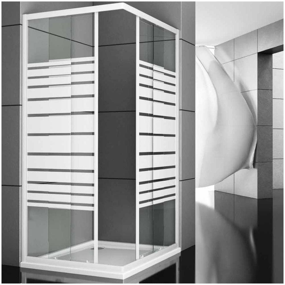 Box Cabina Doccia Angolare Corner Due Ante Scorrevoli Cristallo Temprato *** Misure : 76.5-79.5x116.5-119.5xh185 Cm Serigrafato Sx - Foto 1