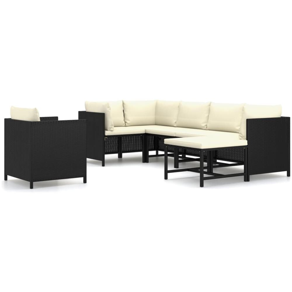 Set Divani Da Giardino 7 Pz Con Cuscini In Polyrattan Nero - Foto 1