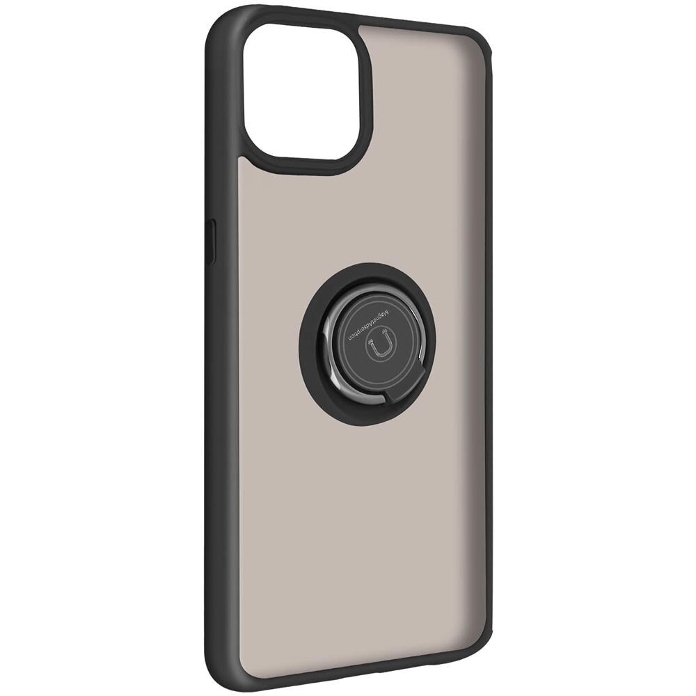 Cover Apple Iphone 13 Pro Max Bimateriale Anello Supporto Metallico Nera - Foto 2