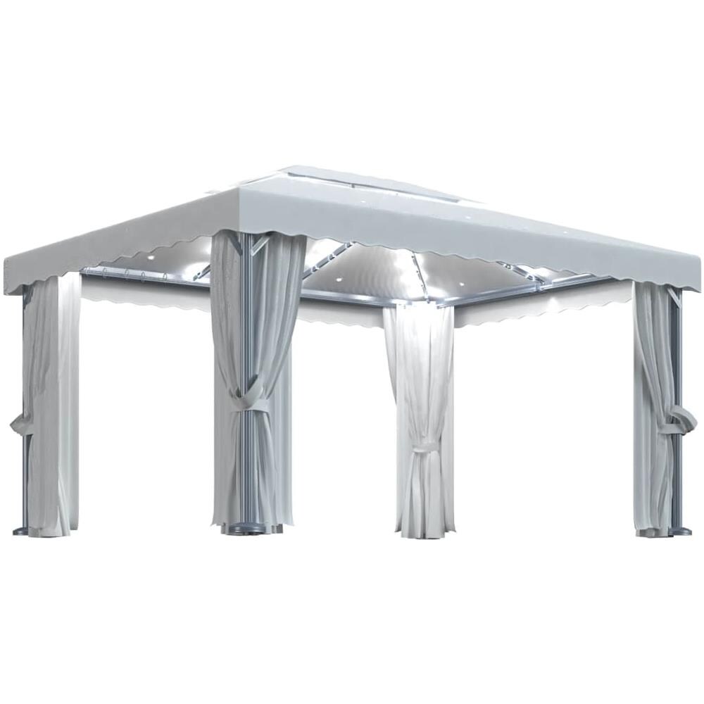 Gazebo con Tende e Stringa di Luci LED 4x3 m Bianco Crema - Foto 1