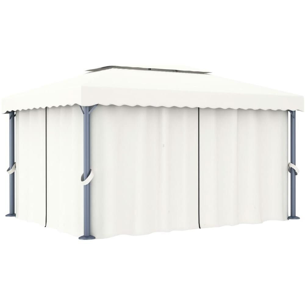 Gazebo con Tende e Stringa di Luci LED 4x3 m Bianco Crema - Foto 2