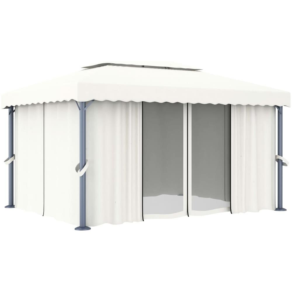 Gazebo con Tende e Stringa di Luci LED 4x3 m Bianco Crema - Foto 3