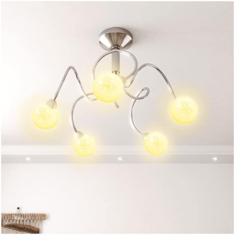 Lampada Soffitto Con Paralumi Tondi In Vetro Per 5 Luci Led G9 - Foto 3