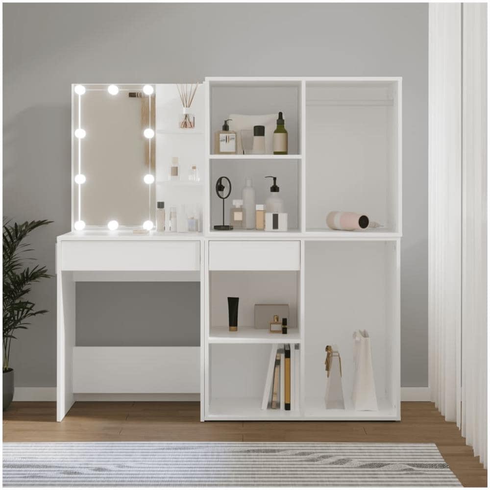 Toeletta Led Con 2 Armadietti In Legno Multistrato Bianco - Foto 1