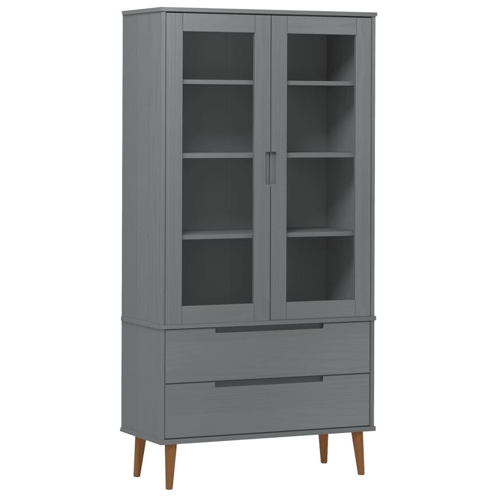 Mobile Vetrina Grigio 90x35x175 Cm In Legno Massello Di Pino - Foto 2