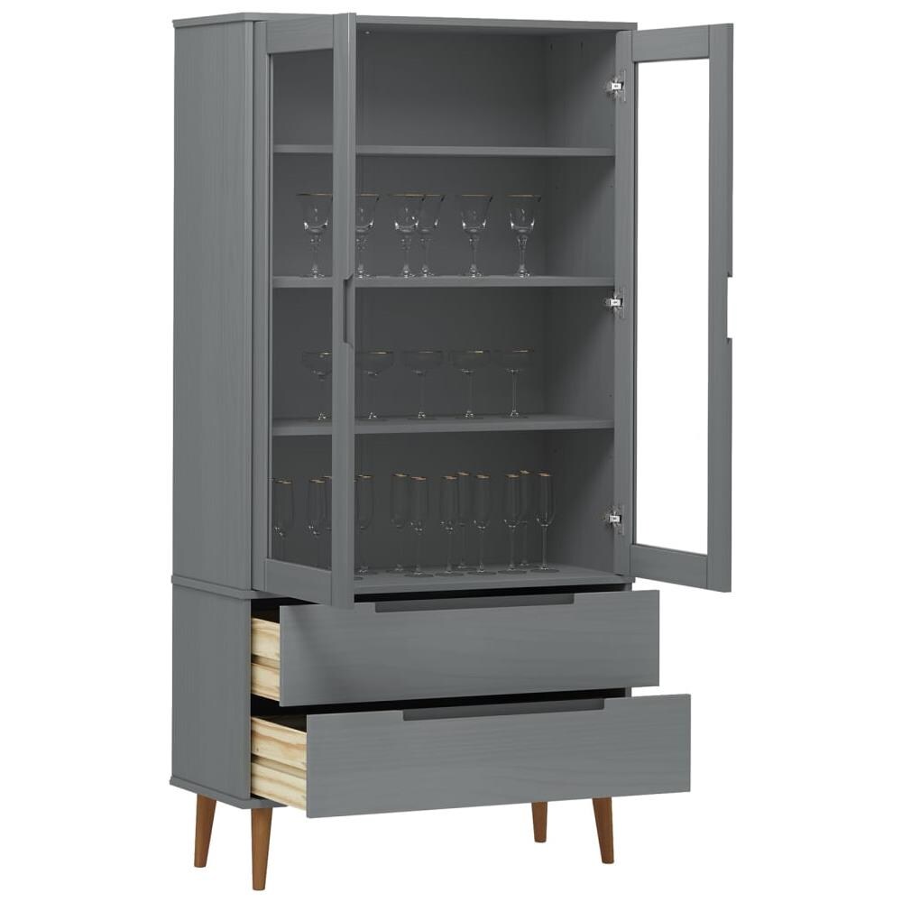 Mobile Vetrina Grigio 90x35x175 Cm In Legno Massello Di Pino - Foto 3