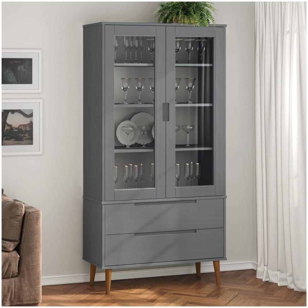 Mobile Vetrina Grigio 90x35x175 Cm In Legno Massello Di Pino - Foto 1