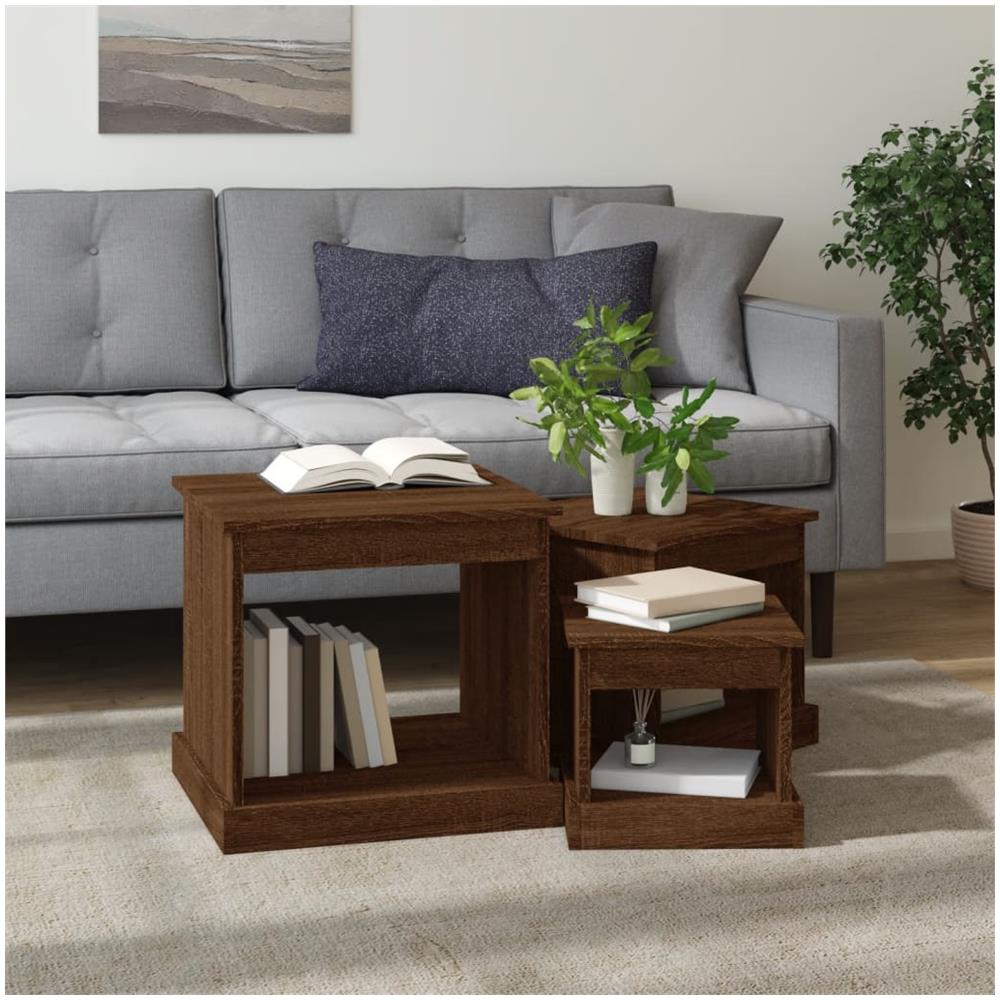 Tavolini Impilabili 3 Pz Rovere Marrone In Legno Multistrato - Foto 3